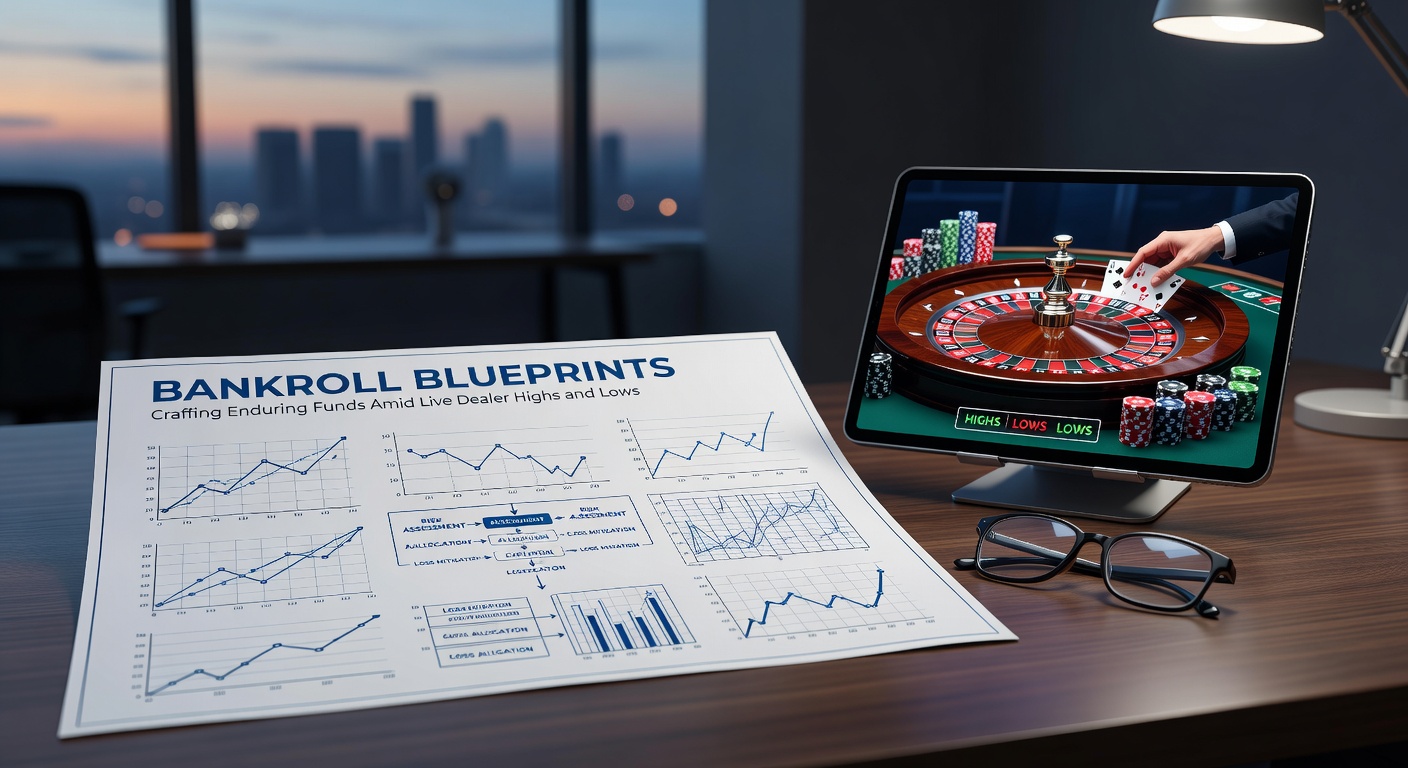 A player at a laptop reviewing bankroll graphs from live dealer sessions, with charts showing steady growth curves versus volatile spikes