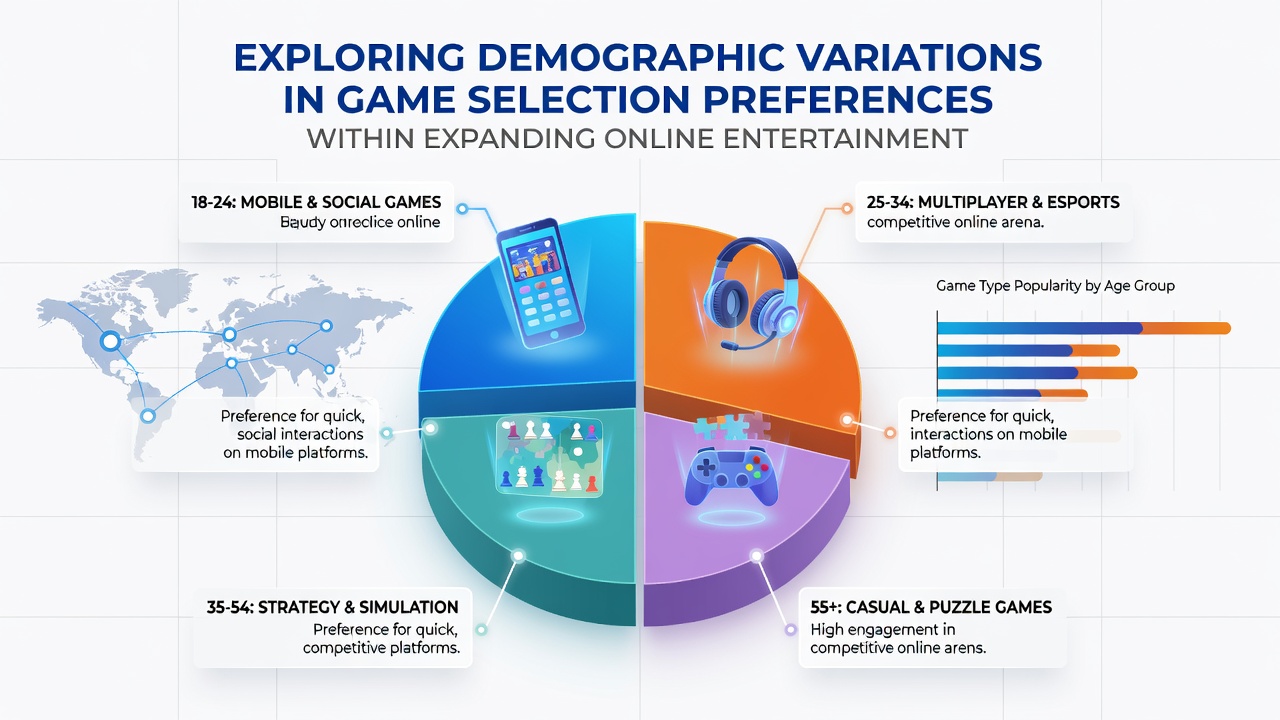 Charts and graphs displaying demographic breakdowns of game type preferences across different regions