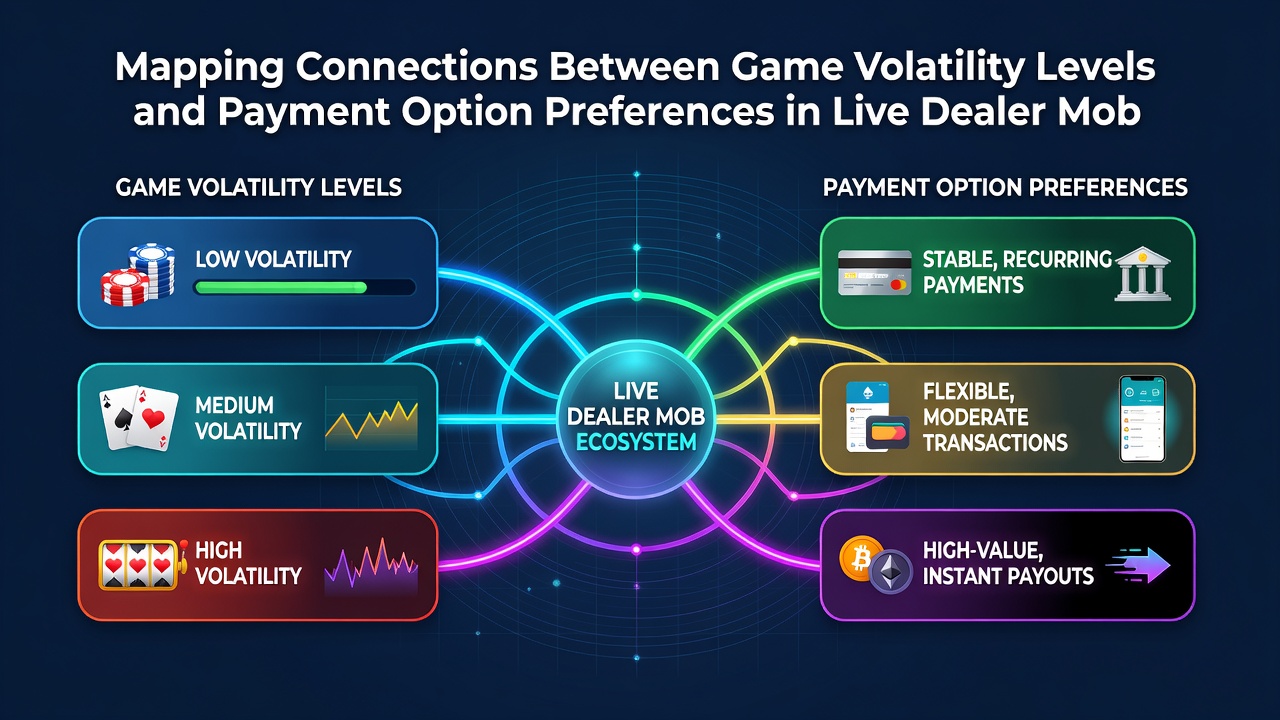 Analytics dashboard showing payment method usage correlated with live dealer game volatility metrics on mobile platforms
