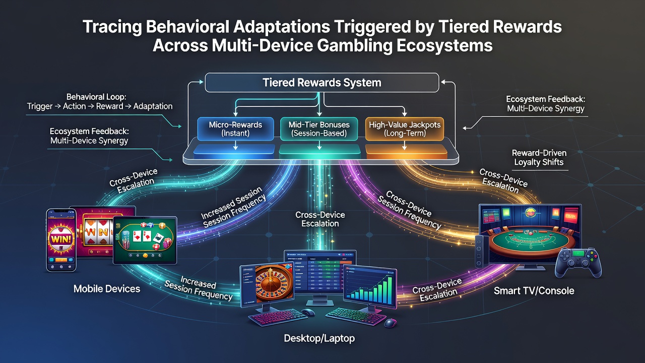 Analytics dashboard displaying player behavior shifts across mobile desktop and tablet in tiered reward system